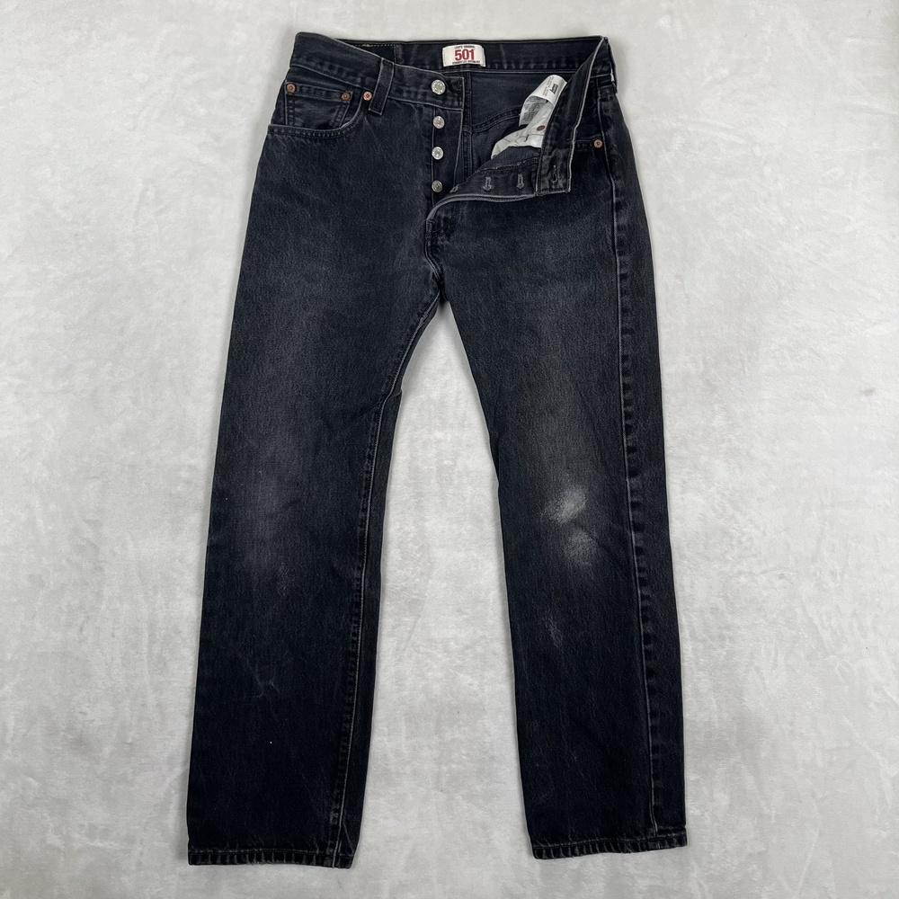Vintage Levi's 501 Jeans Mens 30x30 Black Straight Button Fly Denim Dark Wash